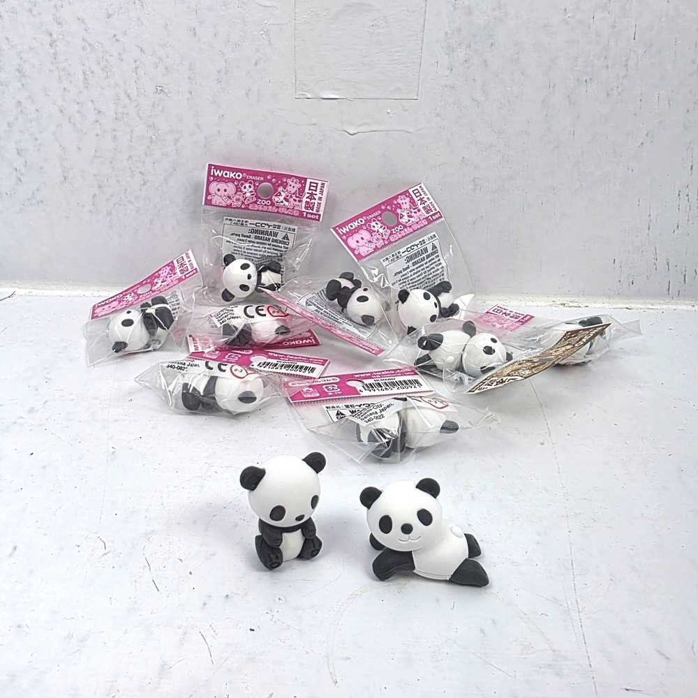 Lot of 9 Iwako Japanese 3D Puzzle‎ Erasers Pandas Sitting and Laying Down NEW